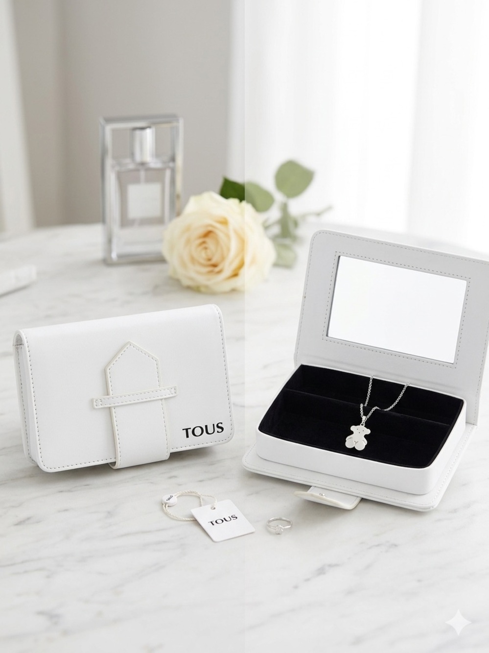 TOUS White Fold-Over Leather Wallet with Strap Detail